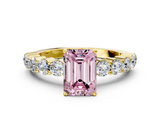 Yellow gold Fancy Pink Emerald  Diamond Pavé Band Solitaire with Four-Prong Setting_3