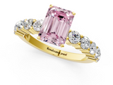 Yellow gold Fancy Pink Emerald  Diamond Pavé Band Solitaire with Four-Prong Setting_4