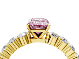 Yellow gold Fancy Pink Emerald  Diamond Pavé Band Solitaire with Four-Prong Setting_7
