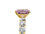 Yellow gold Fancy Pink Emerald  Diamond Pavé Band Solitaire with Four-Prong Setting_8