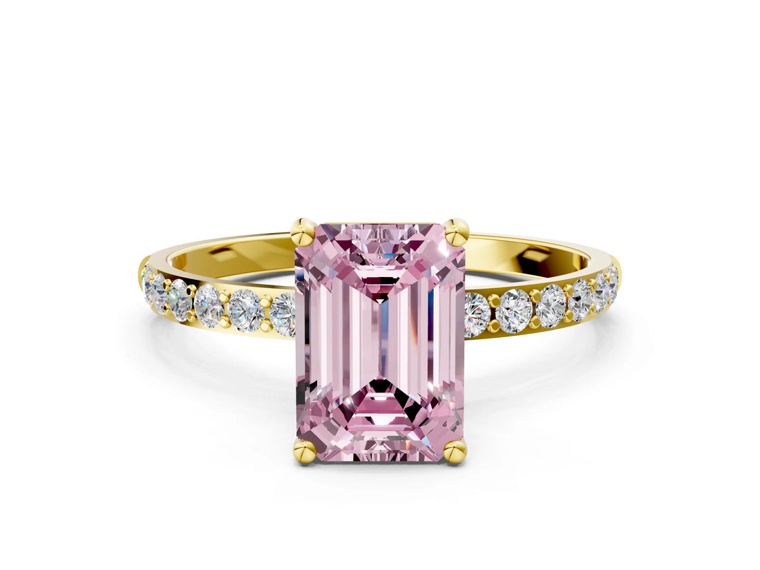 Yellow gold Fancy Pink Emerald  Diamond Pavé Band with Six-Prong Setting_31