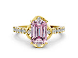 Yellow gold Fancy Pink Emerald  Diamond Pave Band with Floral Prong Setting_27