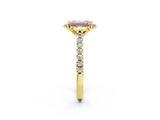 Yellow gold Fancy Pink Emerald  Diamond Pave Band with Floral Prong Setting_29
