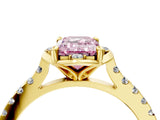 Yellow gold Fancy Pink Emerald  Diamond Pave Band with Floral Prong Setting_31
