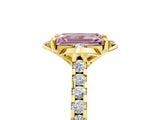 Yellow gold Fancy Pink Emerald  Diamond Pave Band with Floral Prong Setting_32