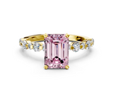 Yellow gold Fancy Pink Emerald  Diamond Prong Set Engagement Ring with Pave Band_204