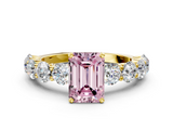 Yellow gold Fancy Pink Emerald  Diamond Prong Setting with Side Stones on a Pave Band_130