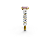 Yellow gold Fancy Pink Emerald  Diamond Prong Setting with Side Stones on a Pave Band_132