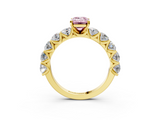 Yellow gold Fancy Pink Emerald  Diamond Prong Setting with Side Stones on a Pave Band_133