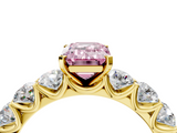Yellow gold Fancy Pink Emerald  Diamond Prong Setting with Side Stones on a Pave Band_134