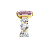 Yellow gold Fancy Pink Emerald  Diamond Prong Setting with Side Stones on a Pave Band_135