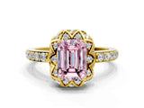 Yellow gold Fancy Pink Emerald  Diamond Solitaire Ring with Shared Prong Pavé Band_63