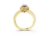 Yellow gold Fancy Pink Emerald  Diamond Solitaire Ring with Shared Prong Pavé Band_66