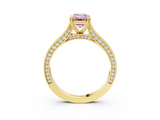 Yellow gold Fancy Pink Emerald  Diamond Solitaire with Pave Band and Six-Prong Setting_23