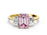 Yellow gold Fancy Pink Emerald  Diamond Three-Stone Ring with Trapezoid Side Stones and Prong Setting_17
