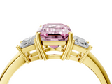 Yellow gold Fancy Pink Emerald  Diamond Three-Stone Ring with Trapezoid Side Stones and Prong Setting_21
