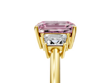 Yellow gold Fancy Pink Emerald  Diamond Three-Stone Ring with Trapezoid Side Stones and Prong Setting_22