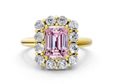 Yellow gold Fancy Pink Emerald  Halo Cluster Diamond Engagement Ring with Prong Setting and Polished Band_20