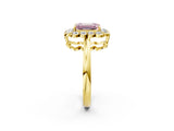 Yellow gold Fancy Pink Emerald  Halo Cluster Diamond Engagement Ring with Solitaire Band and Prong Setting_51