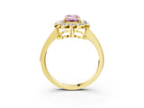 Yellow gold Fancy Pink Emerald  Halo Cluster Diamond Engagement Ring with Solitaire Band and Prong Setting_52