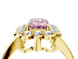Yellow gold Fancy Pink Emerald  Halo Cluster Diamond Engagement Ring with Solitaire Band and Prong Setting_53