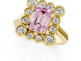 Yellow gold Fancy Pink Emerald  Halo Diamond Cluster Engagement Ring with Milgrain Bezel Setting and Solitaire Band_28