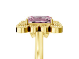 Yellow gold Fancy Pink Emerald  Halo Diamond Cluster Engagement Ring with Milgrain Bezel Setting and Solitaire Band_32