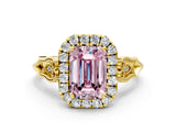 Yellow gold Fancy Pink Emerald  Halo Diamond Engagement Ring with Filigree Band and Four-Prong Setting_81