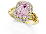 Yellow gold Fancy Pink Emerald  Halo Diamond Engagement Ring with Filigree Band and Four-Prong Setting_82