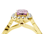 Yellow gold Fancy Pink Emerald  Halo Diamond Engagement Ring with Filigree Band and Four-Prong Setting_85