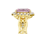 Yellow gold Fancy Pink Emerald  Halo Diamond Engagement Ring with Filigree Band and Four-Prong Setting_86
