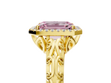 Yellow gold Fancy Pink Emerald  Halo Diamond Engagement Ring with Intricate Filigree Band and Four-Prong Setting_42