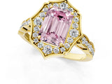 Yellow gold Fancy Pink Emerald  Halo Diamond Engagement Ring with Milgrain Band and Four-Prong Setting_71