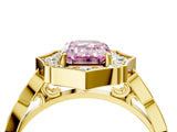 Yellow gold Fancy Pink Emerald  Halo Diamond Engagement Ring with Milgrain Band and Four-Prong Setting_74