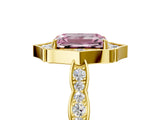 Yellow gold Fancy Pink Emerald  Halo Diamond Engagement Ring with Milgrain Band and Four-Prong Setting_75