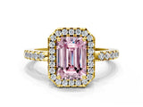 Yellow gold Fancy Pink Emerald  Halo Diamond Engagement Ring with Pavé Band and Four-Prong Setting_57