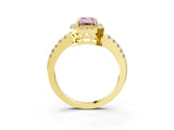 Yellow gold Fancy Pink Emerald  Halo Diamond Engagement Ring with Pavé Band and Four-Prong Setting_60