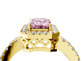 Yellow gold Fancy Pink Emerald  Halo Diamond Engagement Ring with Pavé Band and Four-Prong Setting_61