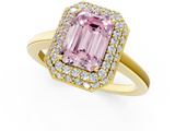 Yellow gold Fancy Pink Emerald  Halo Diamond Engagement Ring with Solitaire Band and Four-Prong Setting_21
