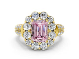 Yellow gold Fancy Pink Emerald  Halo Diamond Engagement Ring with Split Shank and Prong Setting_66