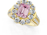 Yellow gold Fancy Pink Emerald  Halo Diamond Engagement Ring with Split Shank and Prong Setting_67