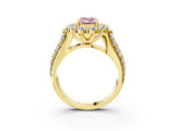 Yellow gold Fancy Pink Emerald  Halo Diamond Engagement Ring with Split Shank and Prong Setting_69