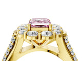 Yellow gold Fancy Pink Emerald  Halo Diamond Engagement Ring with Split Shank and Prong Setting_70