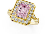 Yellow gold Fancy Pink Emerald  Halo Diamond Engagement Ring with Twisted Band and Four-Prong Setting 2