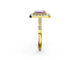 Yellow gold Fancy Pink Emerald  Halo Diamond Engagement Ring with Twisted Band and Four-Prong Setting 3