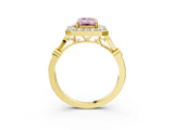 Yellow gold Fancy Pink Emerald  Halo Diamond Engagement Ring with Twisted Band and Four-Prong Setting 4
