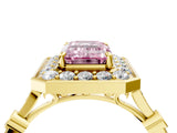 Yellow gold Fancy Pink Emerald  Halo Diamond Engagement Ring with Twisted Band and Four-Prong Setting 5