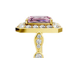Yellow gold Fancy Pink Emerald  Halo Diamond Engagement Ring with Twisted Band and Four-Prong Setting