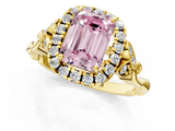 Yellow gold Fancy Pink Emerald  Halo Diamond Engagement Ring with Vintage-Inspired Band and Four-Prong Setting_4