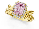 Yellow gold Fancy Pink Emerald  Halo Diamond Floral Band with Four-Prong Setting_57